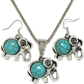 Thin Necklace Earrings Set Elephant Turquoise FNE077