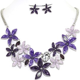 Necklace Earring Set Flower Star Purple FNE1201