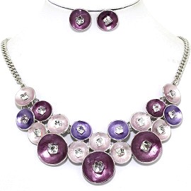 Necklace Earring Set Circle Crystal Cube Purple FNE1225