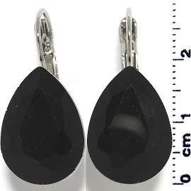 Crystal Earrings Tear Drop Silver Tone Obsidian Black Ger340