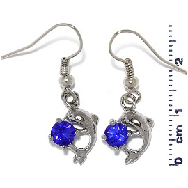 Rhinestone Earrings Dolphin Silver Blue Ger492