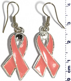 Breast Cancer Awareness Ribbon Earrings Pink Silver Tone Ger837