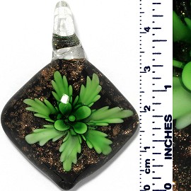 Glass Pendant Flower Square Dome Gold Black Green PD071