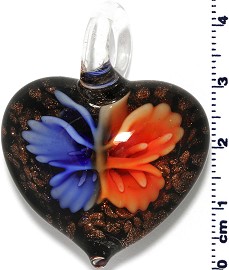 Glass Heart Blue Orange Pendant Sale PD415