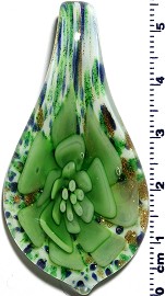 Glass Pendant Tear Flower Green White PD698