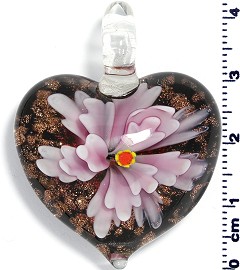 Glass Pendant Heart Flower Gold Black Pink PD701