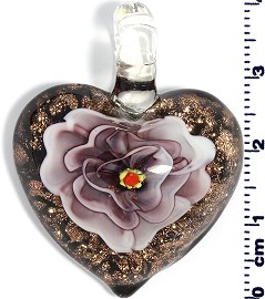Glass Pendant Heart Flower Gold Black Purple PD717