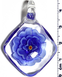 Glass Pendant Square Flower Clear Blue PD720