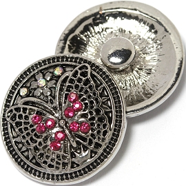 1pc 18mm Snap On Charm Pink Rhinestone Butterfly ZR1429