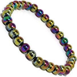Stretch Anklet Magnetic Beads Aurora Borealis Purple Gold AKT44