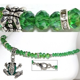 9.5" Anklet Crystal Beads Rhinestones Frog Green AKT68