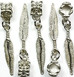 5pcs Charms Feather Silver BD1123
