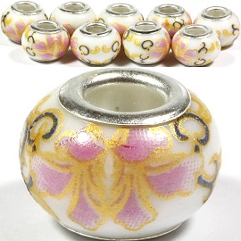 8pcs Ceramic Bead Flower White Pink Gold BD1421