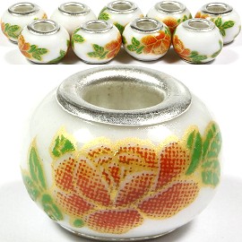 8pcs Ceramic Bead Flower White Orange Green BD1424