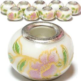 8pcs Ceramic Bead Flower White Gold Pink Green BD1450