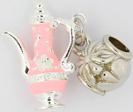 3pc Charm Teapot Silver Pink BD1743