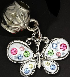 2pc Charm Butterfly Rhinestone White Multi Color BD1832