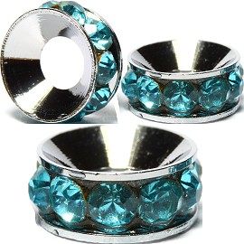 2pcs Charms Rhinestone Round 10mm Wide Turquoise Light BD2021