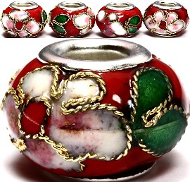 3pcs Beads Cloisonné Red BD955