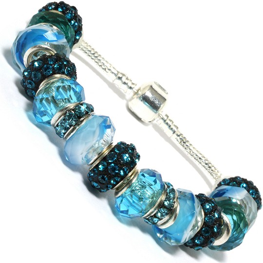 7.5" AWE Bracelet Crystal Rhinestones Bead Turquoise Teal BP00