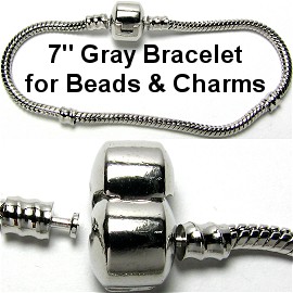 7" 1pc Bracelet for Charms & Beads Silver Gray BP015