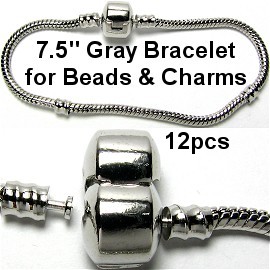 7.5" 12pcs Empty Silver Gray Bracelet BP018k