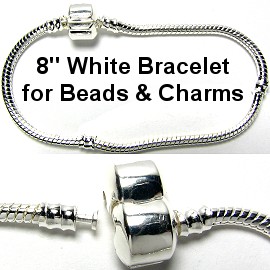 8" 1pc Bracelet for Charms & Beads White Silver BP021