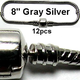 8" 12pcs Empty Silver Gray Bracelet BP022k