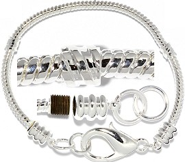 6.5" 12pc Empty Bead Charm Bracelet White Silver BP024K