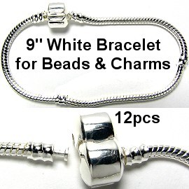 9" 12pcs Empty Silver White Bracelet BP034k