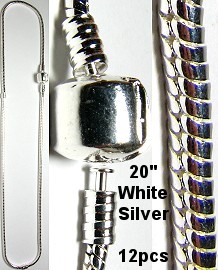 20" 12pcs Empty White Silver Necklace BP040k