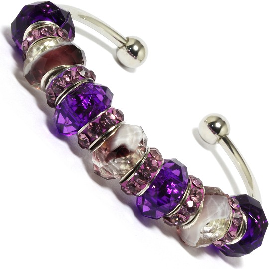 7.5" AWE Bangle Bracelet Crystal Rhinestones Bead Purple BP05