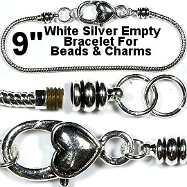 9" 12pcs Heart Bracelet Lobster Clasp Beads White Silver BP066K