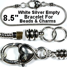 Heart Bracelet Lobster Clasp Bead Charm 8.5" Silver BP076