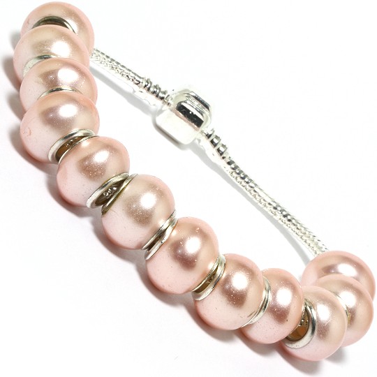 7.5" AWE Bracelet Plain Shiny Light Pink Beads BP12