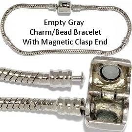 7" 12pc Empty Bead Charm Bracelet Magnetic End Gray BP122K