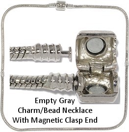 1pc 20" Empty Bead Charm Necklace Magnetic End Gray BP129