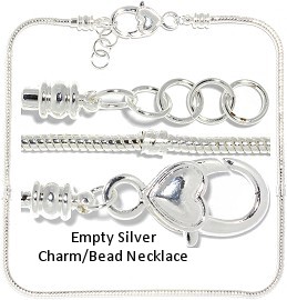 16" 12pc Empty Bead Necklace Heart Lock White Silver BP132K