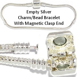 1pc 8" Empty Bead Bracelet Magnetic End White Silver BP136
