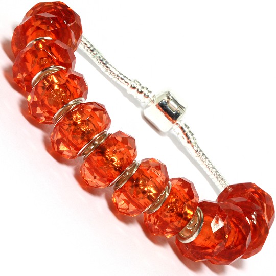 7.5" AWE Bracelet Crystal Cut Beads Orange Silver Tone BP18