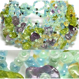 7" Bead Stone Bracelet Multi Color Green Turquoise Purple CB001