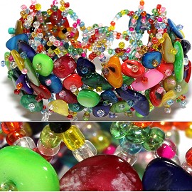 7" Bead Shell Bracelet Wide Web Multi Color Party Colors CB013