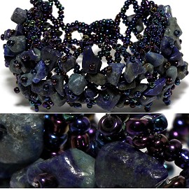 7" Bead Stone Bracelet Wide Web Dark Blue Gray Black CB015