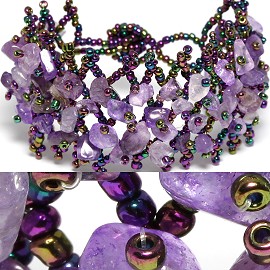 7" Stone Bracelet Purple Aura Borealis CB041