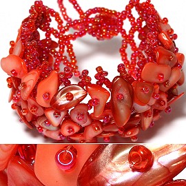 7" Bead Shell Bracelet Red AB Aurora Borealis CB126