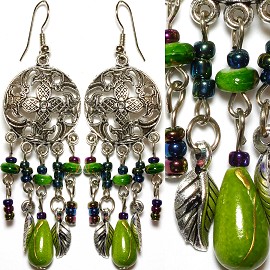 Earrings Bead Antique Silver Apple Green EB244