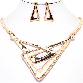 16"-19" Necklace Earring Set Triangle Gold Tone FNE047