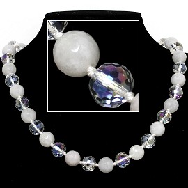20" Necklace Crystal Ball Bead Magnetic Clasp White Clear FNE067