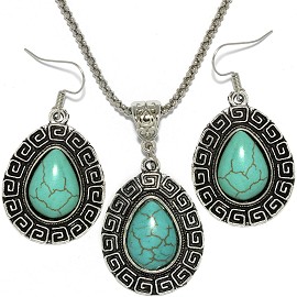 Thin Necklace Earrings Set tear Turquoise FNE079