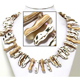 21" Necklace Nautical Shell Shards Tan Caramel White FNE087